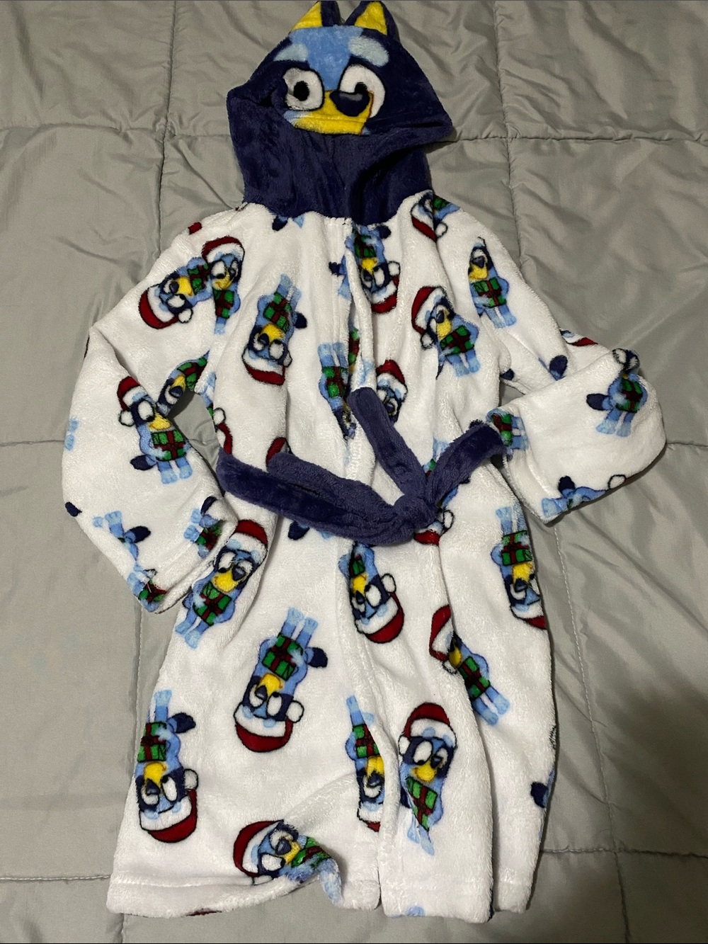Children's Fleece Bluey Hooded Robe - White and Navy